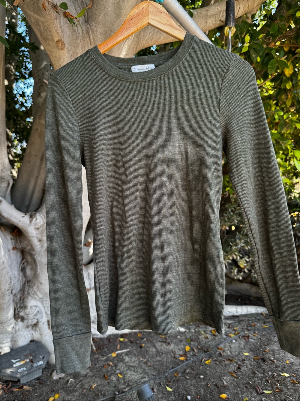 Michael Stars Women’s M Olive Waffle Knit Thermal Long Sleeve Top NWT USA Medium